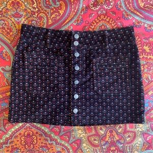 Free People retro 70’s black pattern corduroy mini skirt 28